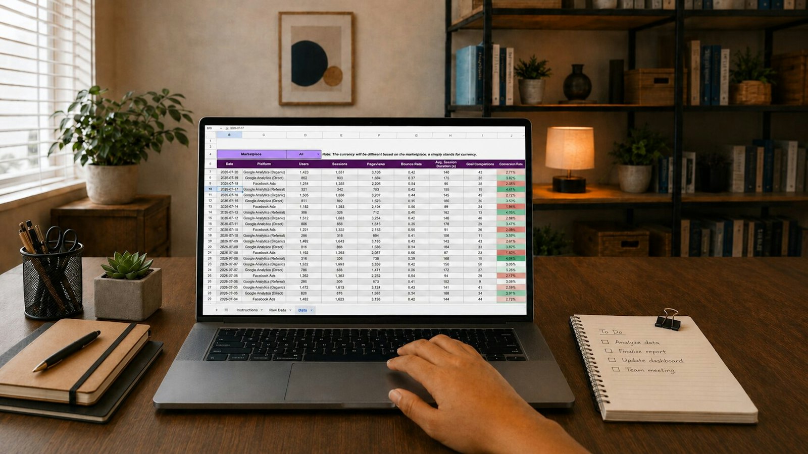 Ordinateur portable affichant un tableau de suivi sur un bureau